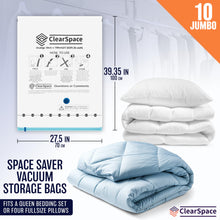 Load image into Gallery viewer, Vacuum Seal Bags for Clothing Travel, 10 Jumbo - Space Saver Vacuum Storage Bags, Blanket &amp; Clothes Storage Bags Vacuum Sealed – Hand Pump Included, Bolsas Para Guardar Ropa Al Vacío