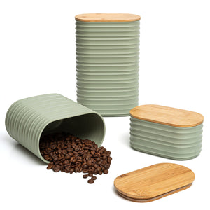 Mixpresso 3 Pcs Olive Green Canisters Sets For The Kitchen, Airtight Plastic Canister With Bamboo Lid, Coffee And Sugar Canister Set, Decorative Sugar Container, Kitchen Decor For Counter