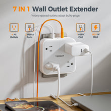 Load image into Gallery viewer, Multi Plug Outlet Extender, TESSAN Surge Protector Splitter with 3 USB (1 USB C Port) Wall Charger, Multiple Expander for Travel, Home, College Dorm Room