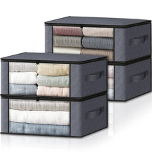 Load image into Gallery viewer, HomeHacks Storage 3-Pack Clothes Organizer Storage Bags Foldable Storage Box with Large Clear Window Sturdy Handles for Closet, Dorm, Pillows, Bedding, Clothes, Blankets, 35L, Gray