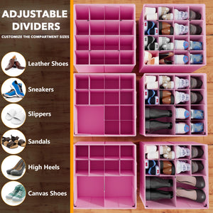 SpaceAid Shoe Organizer for Closet, 2 Pack Foldable Shoe Storage Containers Baskets Boxes Bins w/Adjustable Dividers, Fits 16-32 Pairs, Black