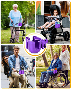 Universal Stroller Cup Holder with Mobile Phone Case, 2-in-1 Strollers Storage Rack, 360 Degrees Rotation Drink Holder for Bike, Pushchair, Wheelchair, Walker,Bicycle, Fits Most Cups