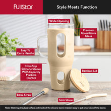 Load image into Gallery viewer, fullstar Glass Cups with Lids and Straws - Drinking Glasses, Glass Tumbler with Straw and Lid, Iced Coffee Cup with Bamboo Lids (Nude, 1 Pack)