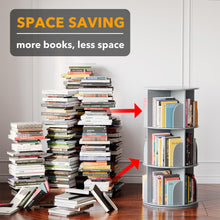 Load image into Gallery viewer, SpaceAid 4 Tier Rotating Bookshelf Tower, Spinning Bookcase Lazy Susan, Revolving 360 Book Shelf Storage Round Carousel, Vertical Rotate Turning Spiral Corner Organizer, White