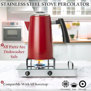 Mixpresso Stainless Steel Stovetop Coffee Percolator, 52 oz Classic Percolator Coffee Pot, Excellent As Camping Pot, 12 Cup Stainless Steel Camping Coffee Makers, Cool-Touch Handle.
