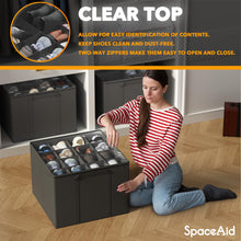 Load image into Gallery viewer, SpaceAid Shoe Organizer for Closet, 2 Pack Foldable Shoe Storage Containers Baskets Boxes Bins w/Adjustable Dividers, Fits 16-32 Pairs, Black