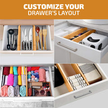 Load image into Gallery viewer, 4 Pack Drawer Dividers Bamboo 2.6&quot; High, 16-22&quot; Adjustable Drawer Organizers for Clothes, Expandable Dresser Separators in Bedroom/Bathroom/Kitchen/Office Organization and Storage (Natural)