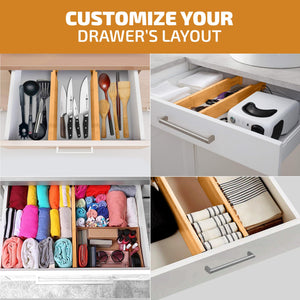 4 Pack Drawer Dividers Bamboo 2.6" High, 16-22" Adjustable Drawer Organizers for Clothes, Expandable Dresser Separators in Bedroom/Bathroom/Kitchen/Office Organization and Storage (Natural)