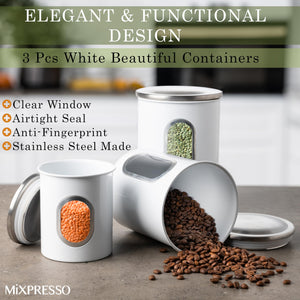 Mixpresso 3 Piece Black Canisters Sets For The Kitchen, Jars With See Window, Airtight Coffee Container Tea Organizer & Sugar Canister, Kitchen Canisters Set of 3 Black Kitchen Décor