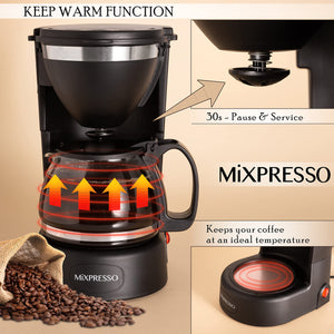 Mixpresso 8-Cup Drip Coffee Maker Programmable, Coffee Pot Machine Including Reusable & Removable Coffee Filter, Black Electric Coffee Maker