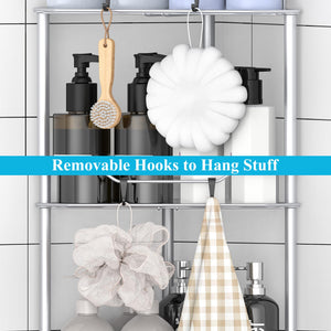 4 Tier Floor Standing Corner Shower Caddy Organizer Shelf with Hooks, Bathroom Shelves Stand Rack, Black
