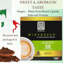 Load image into Gallery viewer, Mixpresso Coffee Espresso Capsules Compatible With Nespresso Original Brewers Single Cup Coffee Pods 100% from Italy Dark Roast Espresso, 50 Count Coffee Capsules - Lungo Intensity - 10/12