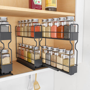 SpaceAid Pull Out Spice Rack Organizer for Cabinet, Heavy Duty Slide Out Seasoning Kitchen Organizer, Cabinet Organizer, with Labels, 5.2" W x10.75 D x10 H, 2 Drawers 2-Tier
