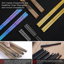 Load image into Gallery viewer, 8 Pairs Metal Chopsticks Reusable 18/8 Stainless Steel Chopsticks Set Cute Laser Engraved Non-slip Japanese Korean Chinese Chopstick for Cooking Eating Dishwasher Safe 9.25&quot; Chop Sticks Gift Set