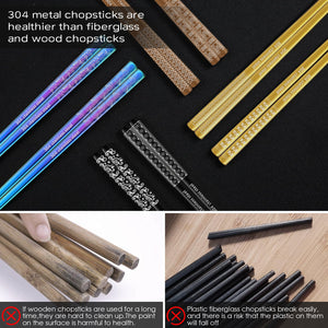 8 Pairs Metal Chopsticks Reusable 18/8 Stainless Steel Chopsticks Set Cute Laser Engraved Non-slip Japanese Korean Chinese Chopstick for Cooking Eating Dishwasher Safe 9.25" Chop Sticks Gift Set