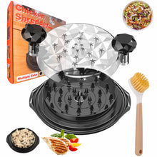 Load image into Gallery viewer, Meat Shredder Tool | 10” BPA Free Chicken &amp; Pork Food Shredder with 360° Rotating Lid - Meal Prep Essentials - Non-Slip Base, Dishwasher Safe, and Includes Cleaning Brush