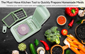 Brieftons QuickPush Food Chopper: Vegetable Dicer Slicer, Onion Cutter, 3 Extra-Large Blades with 200% More Cutting Area to Chop Dice Slice Vegetables, 2.6-Quart Container