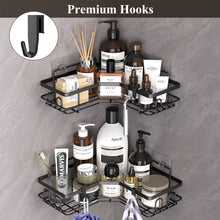 Load image into Gallery viewer, 3 Pack Corner Shower Caddy Organizer Shelf with Hooks, Black Bathroom Shelves Storage Organization