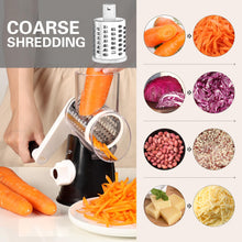 Load image into Gallery viewer, Rotary Cheese Grater Hand Crank Cheese Shredder for Fresh Cheese, Vegetable, Nuts,Non-slip Suction Base, Free Cleaning Brush Three Blades, Black