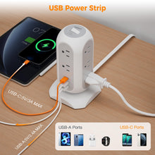 Load image into Gallery viewer, Tower Power Strip Flat Plug with 11 Outlets 3 USB (1 USB C), TESSAN Surge Protector Tower 1625W/13A,1050J Protection, 6 Feet Extension Cord with Multiple Outlets, Office Desk Supplies, Dorm Essentials