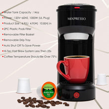 Load image into Gallery viewer, Mixpresso 2 in 1 Coffee Brewer, Single Serve &amp; Personal Coffee Maker, Compact Size Mini, Quick Brew Technology, 14oz Red