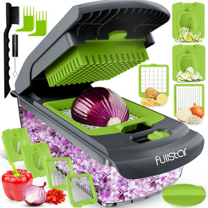 Vegetable Chopper and Spiralizer - Food Chopper with Container, Fruit Slicer, Kitchen Gadgets & Accessories, Home Essentials (4 in 1, White)