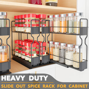 SpaceAid Pull Out Spice Rack Organizer for Cabinet, Heavy Duty Slide Out Seasoning Kitchen Organizer, Cabinet Organizer, with Labels, 5.2" W x10.75 D x10 H, 2 Drawers 2-Tier