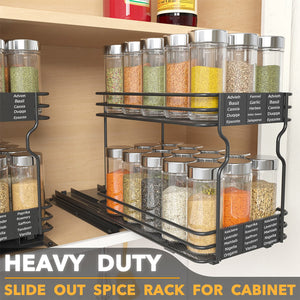 SpaceAid Pull Out Spice Rack Organizer for Cabinet, Heavy Duty Slide Out Seasoning Kitchen Organizer, Cabinet Organizer, with Labels, 4.5" W x10.75 D x8.5 H, 1 Drawer 2-Tier