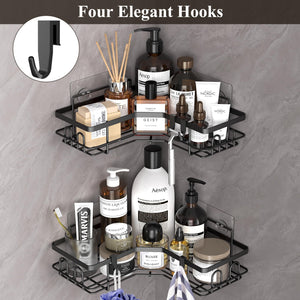 3 Pack Corner Shower Caddy Organizer Shelf with Hooks, Black Bathroom Shelves Storage Organization