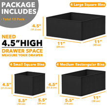 Load image into Gallery viewer, SpaceAid Drawer Organizer Clothes, 12 Pack Dresser Organizer Bins for Nursery, Closet Organization and Storage Dividers for Clothing, Baby Clothes, Underwears, Socks (Black)