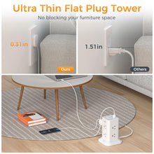 Load image into Gallery viewer, Tower Power Strip with 6 Feet Extension Cord, 8 Outlets 3 USB Chargers, 1700 Joules Surge Protection, Extension Cord with Multiple Outlets, 1875W, Office Supplies, Dorm Essentials, Charging Station