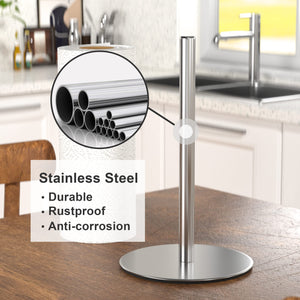 Silver Paper Towel Holder Free-Standing, Premium Stainless Steel Paper Rolls Organizer, Classic Fashion Kitchen Roll Dispenser
