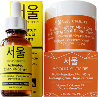 SeoulCeuticals Chebula Serum + Snail Mucin Cream - Korean Skincare Anti Aging Set