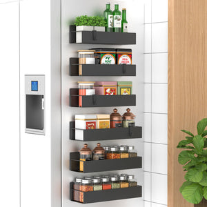 Metal 4 Pack Magnetic Spice Storage Rack Organizer for Refrigerator and Oven, Black Fridge Organizers and Storage
