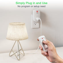 Load image into Gallery viewer, Remote Control Outlet, TESSAN Wireless Electrical Plug Switch for Lights, Lamps, Fans, 100ft RF Range, 1200W (1 Remote + 1 Outlet)