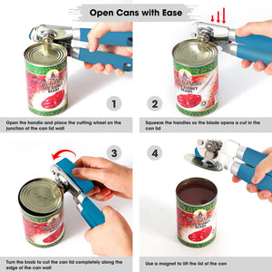 Beneno Can Opener Manual with Magnet, Hand Held Heavy Duty Can Opener with Durable Sharp Blade Smooth Edge, Big Effort-Saving Knob, Soft Grip Rubber Handle, Multifunctional Bottle Opener, Green