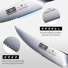 Load image into Gallery viewer, Steak Knives Set of 6, Ultra Sharp 4.5 Inch Serrated Steak Knife Set, Japanese High Carbon Steel Kitchen Steak Knives with Ergonomic Handle