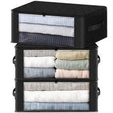 Load image into Gallery viewer, HomeHacks Storage 3-Pack Clothes Organizer Storage Bags Foldable Storage Box with Large Clear Window Sturdy Handles for Closet, Dorm, Pillows, Bedding, Clothes, Blankets, 35L, Gray