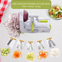 Load image into Gallery viewer, Brieftons 5-Blade Vegetable Spiralizer: Strongest-Heaviest Spiral Slicer, Best Veggie Pasta Spaghetti Maker for Low Carb/Paleo/Gluten-Free/Vegan Meals, With Extra Blade Caddy, 4 Recipe Ebooks