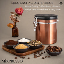Load image into Gallery viewer, Mixpresso Green Coffee Canister, 16oz Airtight Stainless Steel Kitchen Food Storage Container with Clear Lid and Spoon. for Grounds Coffee, Beans, Tea, Flour, Cereal, Vacuum Sealed Sugar Container