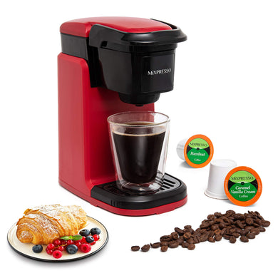 Mixpresso 2 in 1 Coffee Brewer, Single Serve & Personal Coffee Maker, Compact Size Mini, Quick Brew Technology, 14oz Red
