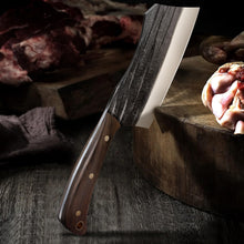 Load image into Gallery viewer, Butcher Knife Set, Hand Forged Butcher Chef Knife Set with Roll Bag, Sharp Meat Cleaver Knife &amp; Bone Chopper Knives &amp; Fillet Knives for Home &amp; Camping &amp; BBQ Gift for Men