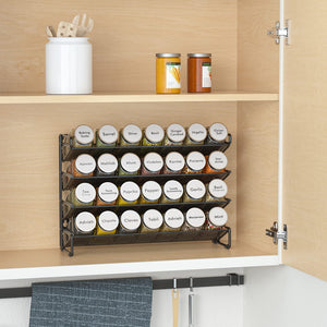 SpaceAid Spice Rack Organizer with 28 Spice Jars, 386 Spice Labels, Chalk Marker and Funnel Set for Cabinet, Countertop, Pantry, Cupboard or Door & Wall Mount - 28 Jars, 13.4" W × 10.8" H, Black