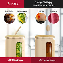 Load image into Gallery viewer, fullstar Glass Cups with Lids and Straws - Drinking Glasses, Glass Tumbler with Straw and Lid, Iced Coffee Cup with Bamboo Lids (Nude, 1 Pack)