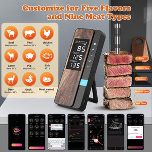 Wireless Meat Thermometer-Multi Sensors Digital Food Thermometer with Ultra-Thin Probes, App&Host Control- Accuracy Bluetooth Meat Thermometer for BBQ, Oven, Grill, Smoker
