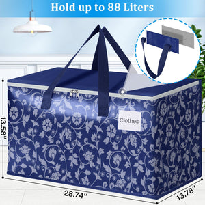 HomeHacks Moving Bags, Extra Large Size Moving Boxes, Heavy Duty Luggage Bags with Smooth Zipper and Sturdy Handles, Large Capacity & Easy Loading Storage Totes for Space Saver 88L, 6-Pack, Blue