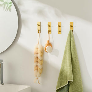 Self-Adhesive Wall Hooks - 4 Pack, Black Metal Coat & Towel Hooks for Hanging: Hold 13 LB, Ideal for Bathrooms, Shower, Kitchen & Doors
