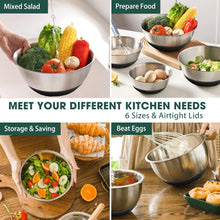 Load image into Gallery viewer, Umite Chef Mixing Bowls with Airtight Lids, 6 piece Stainless Steel Metal Nesting Storage Bowls, Non-Slip Bottoms Size 7, 3.5, 2.5, 2.0,1.5, 1QT, Great for Mixing &amp; Serving (Khaki)