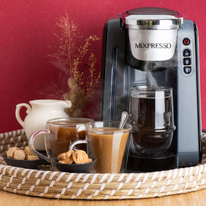 Mixpresso Single Serve Coffee Brewer K-Cup Pods Compatible & Ground Coffee, 30 oz Compact Coffee Maker Single Serve With 5 Brew Sizes Up To 14 Oz, Fits Travel Mug, Adjustable Drip Tray, Black