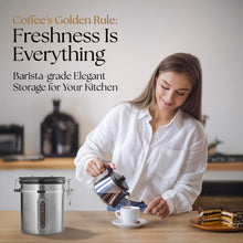 Load image into Gallery viewer, Mixpresso Green Coffee Canister, 16oz Airtight Stainless Steel Kitchen Food Storage Container with Clear Lid and Spoon. for Grounds Coffee, Beans, Tea, Flour, Cereal, Vacuum Sealed Sugar Container